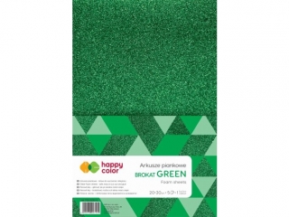 Arkusze piankowe brokatowe A4, 5 ark, zielone, Happy Color