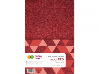 Arkusze piankowe brokatowe A4, 5 ark, czerwone, Happy Color