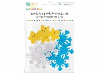 NAKLEJKI Z PIANKI BROKAT - GWIAZDKI I NIEYNKI - 12 SZT. [opakowanie=6szt]