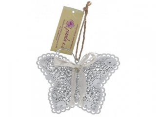 Motylek zawieszka PAULA 11cm biay ornament