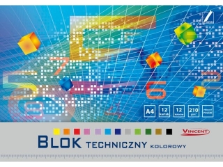Blok techniczny kolorowy VINCENT A4-12 210G [opakowanie=10szt]