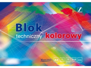 Blok techniczny kolorowy A4 12k. KRESKA Vincent 210g