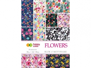 Blok z motywami FLOWERS, 80g/m2, A4, 15 ark, 25 motyw, Happy Color [opakowanie=10szt]
