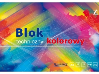 Blok techniczny kolorowy A3 12k. KRESKA Vincent 210g