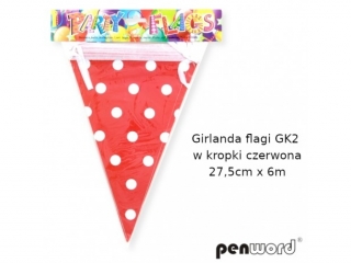 GIRLANDA FLAGI GK2 W KROPKI CZERWONA 27, 5cmx6m