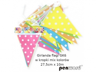 GIRLANDA FLAGI GK6 W KROPKI MIX KOLORÓW 27, 5cmx6m