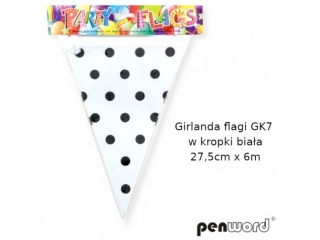 GIRLANDA FLAGI GK7 W KROPKI BIAŁA 27, 5cmx6m