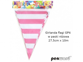 GIRLANDA FLAGI GP4 W PASKI RÓŻOWA 27, 5cmx10m