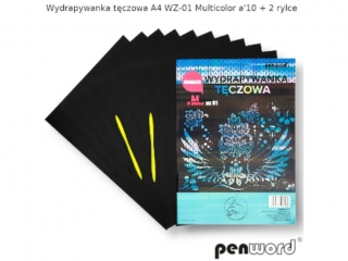 Wydrapywanka PENWORD hologramowa A4 WZ-01 multicolor 10ark. + 2 rylce