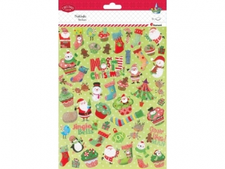 Naklejki papierowe 2 plansze 190x250mm motywy świąteczne z brokatem