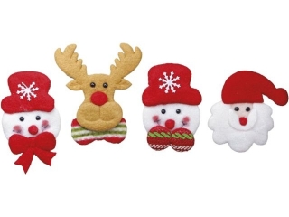 Dekoracje filcowe g�owy Miko�aja 80x78mm, renifera 84x96mm, ba�wank�w 58x83/57x97mm 4szt.