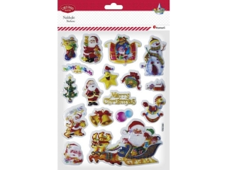 Naklejki wypuk�e Miko�aje, ba�wanek, sanie, prezenty, napis Merry Christmas 17szt.