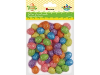 Dekoracje styropianowe jajka 15x18mm metalizowane 6 kolorów 50szt. kolory: żółte, niebieskie, zielone, pomarańczowe, różowe, fioletowe TITWLK26