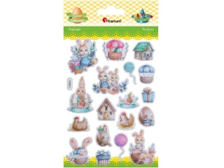 Naklejki wypuke zajczki, domki, koszyczki wielkanocne, kurki, balony akwarelowe 18szt.