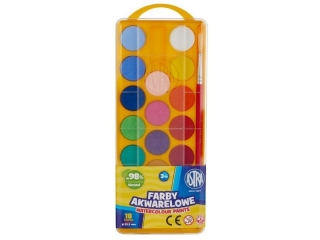 Farby akwarelowe Astra 18 kolorw - fi 23, 5 mm z eurozawieszk (10.01 proc.) ASPROM