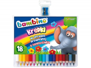 Kredki BAMBINO w oprawie drewnianej grube 18 kolorw +temperwka